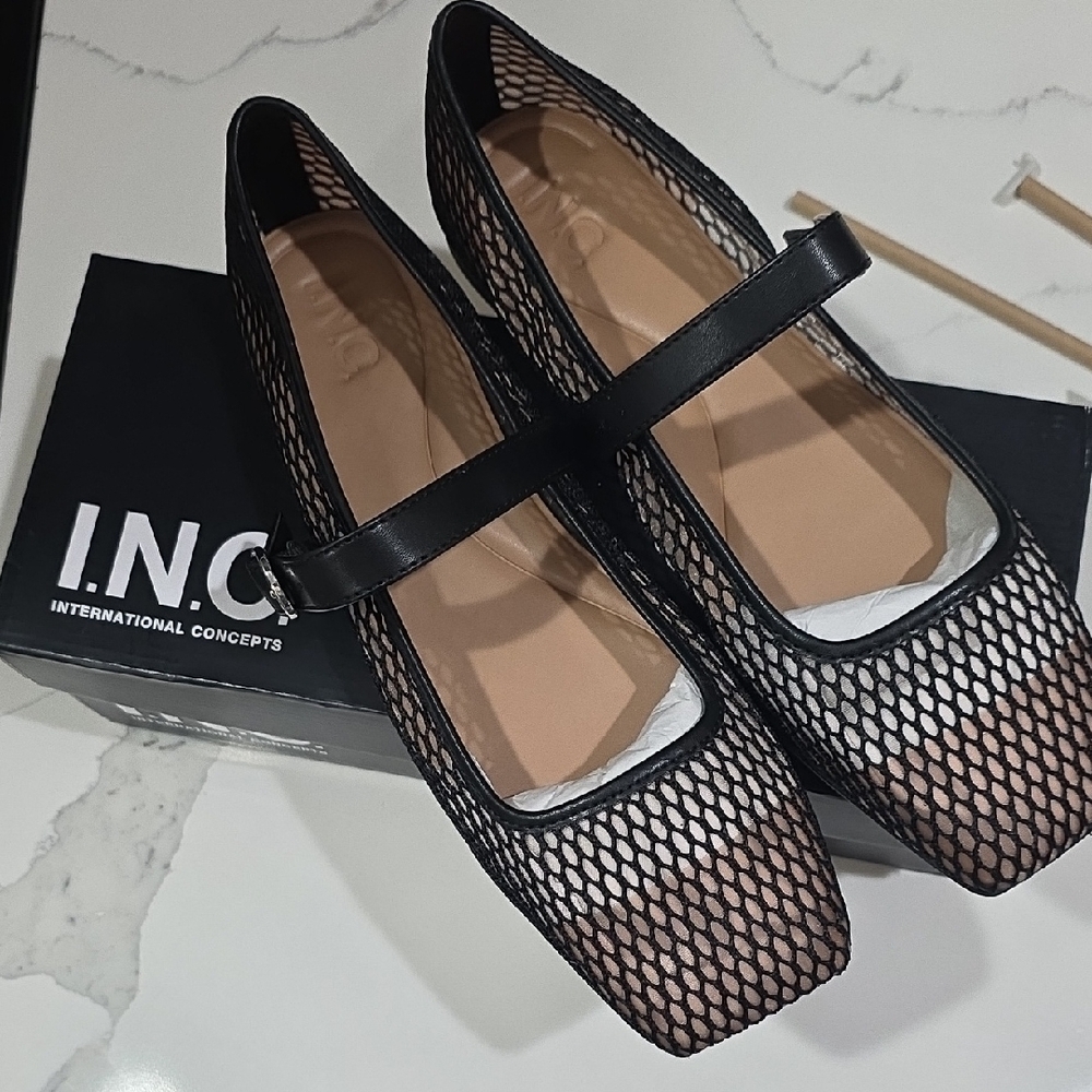 INC International Concepts Black Mesh Flats